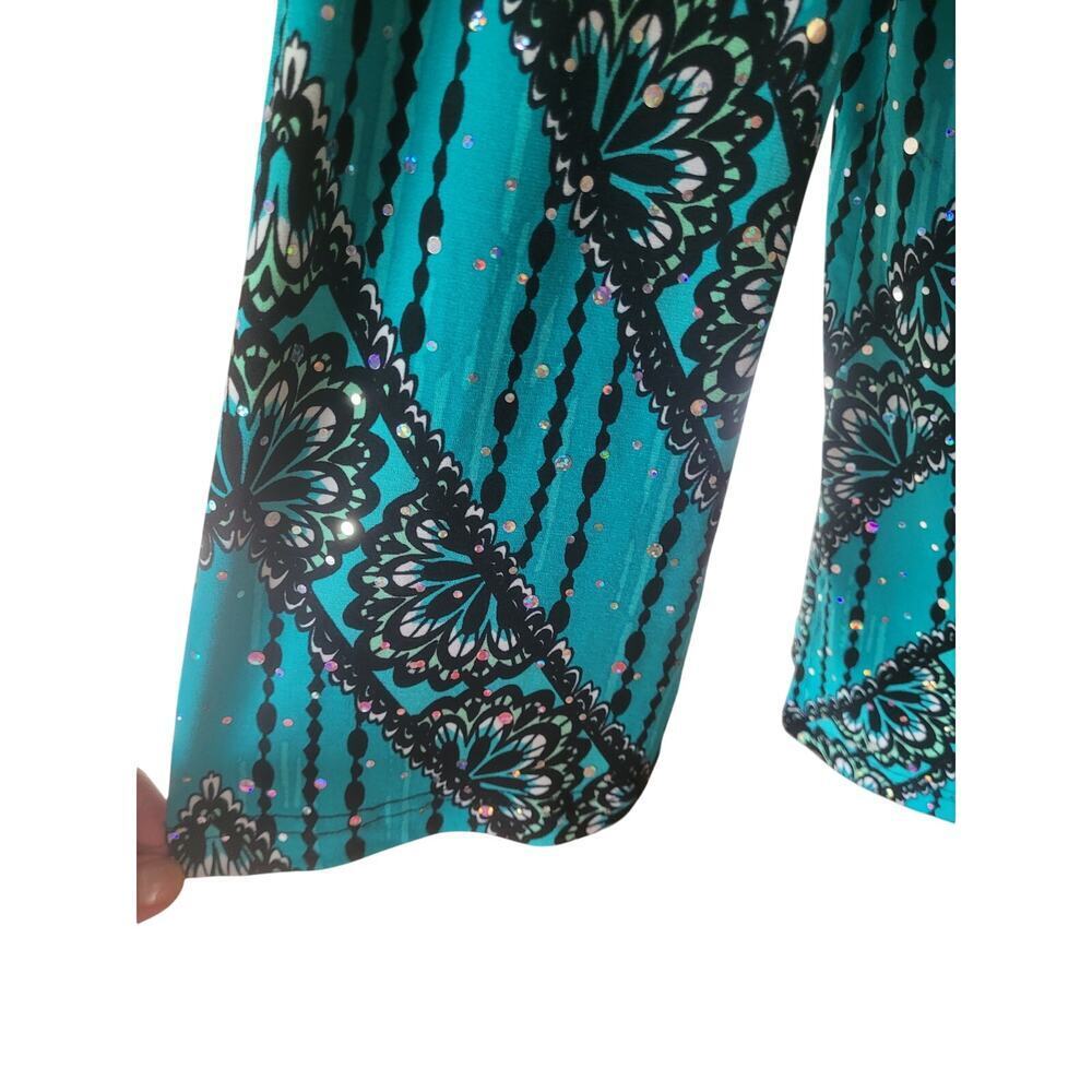 Bob Mackie Blouse Green/Black Sparkle Loose Fit New Sz M - Picture 5 of 10